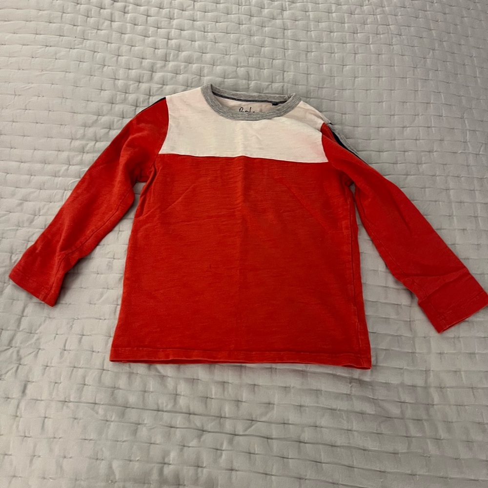 Mini Boden Red and White Kids Long Sleeve Shirt Size 7-8